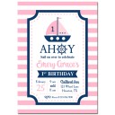 Sailboat First Birthday Party Invitation - Preppy Girl Nautical
