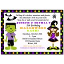 Witch and Frankenstein Halloween Party Invitation - Halloween Sibling Collection