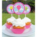 Pink Hot Air Balloon Girl Cupcake Toppers