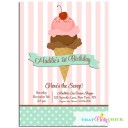 Pink and Teal Ice Cream Shoppe Birthday Party Invitation