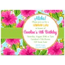 Luau Pink Hibiscus Invitation - Watercolor Luau