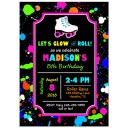 Girl's Neon  Roller Skate Party Invitation