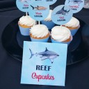 Shark Party Tent Style Food and Drink Labels