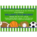 All Star Sports Green Stripe Party Invitation