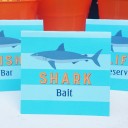 Shark Party Tent Style Food and Drink Labels