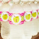 Green Apple Pink Chevron Water Bottle Labels 