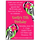 Pool Zebra Flip Flop Party Invitation - pink